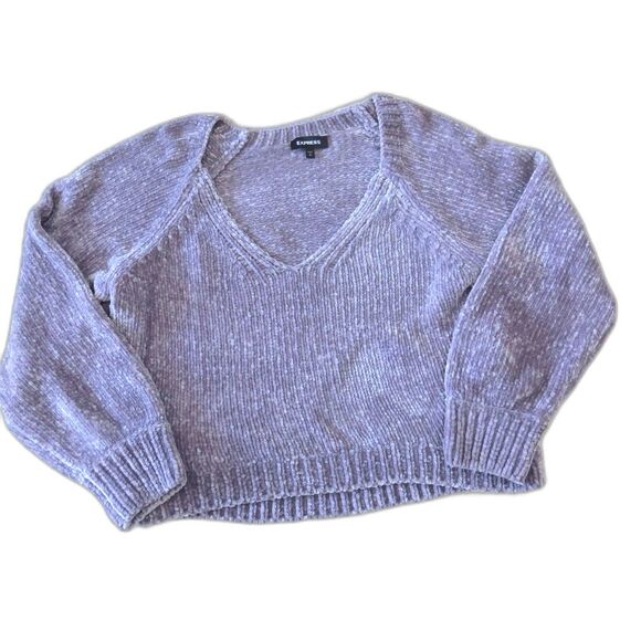 Express Sweaters - Express Women's Cropped Chenille V Neck Sweater Purple S EUC